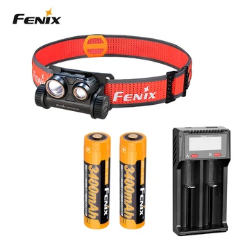 Fenix HM65R-DT 1500 Лумена Акумулаторна налобный фенер за джогинг по пътеката Черен + зарядно устройство D2 + батерия 2x3400 ма