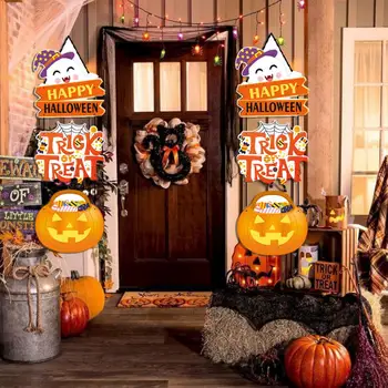 2 бр./компл. Окачени Надписи на Вратата на Хелоуин, Страховито Дизайн във формата на тиква с духове, Прозрачен модел, Окачени надписи за вътрешно и външно оформяне на