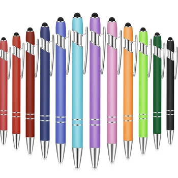 Химикалка химикалка от 12 теми с писалка, Метална химикалка с Черно мастило 1,0 мм, Стилус за сензорни екрани, Химикалка писалка стилус 2 в 1