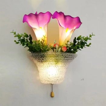 Модерните стенни лампи с цветя OUFULA, романтична пасторални декоративни осветителни тела за хол, коридор, спалня
