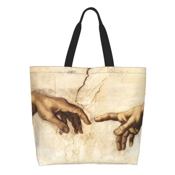 Кавайная печат, създаването на Адам на Микеланджело, чанти-тоут за пазаруване, здрава холщовая чанта за пазаруване