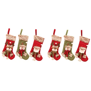 6 бр. Коледни Чорапи, Подарък пакет за бонбони, Коледна Елха, Висящи декор, чанта