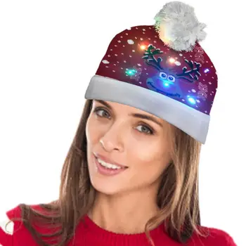 Коледна шапка с осветление, Коледна шапка с подсветка за деца и възрастни, приятна за кожата и мека Коледна шапка с подсветка, пълна