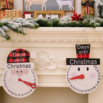 Дървена Коледен Празничен Адвент-календар, Празници стенни Календари, Клетчатая шапка, Старче, Снежен човек, Показалка, украса за дома