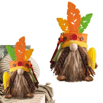 Есенен декор под формата на джуджета в Деня на Благодарността, Есенна фигурка ръчно изработени за събиране на реколтата, Настолни декорации за деня на Благодарността За падането на верандата на къщата