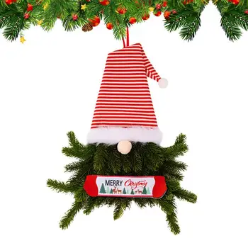 Добре дошли на коледен венец Gnome Santa, коледа, Коледни венци Gnome За входната врата, коледен декор на стените с изкуствен коледа гномом