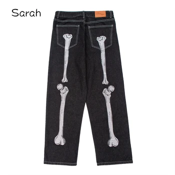 Дънки с бродерия Sarah Skeleton, мъжки Свободни Широки панталони, Модерни ежедневни 2023