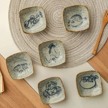 Реколта керамични малка чиния, Японски Творчески Карикатура, съд за сос от морски дарове, Чиния за подправки, Домашни и кухненски прибори, Директна доставка