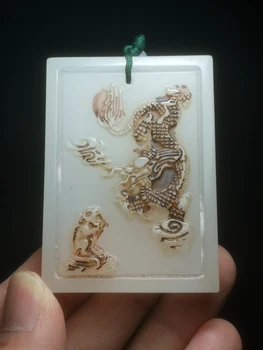 Китайски медальон Ръчна изработка от бял нефрит с Дракон, Подарък една антична Колекция