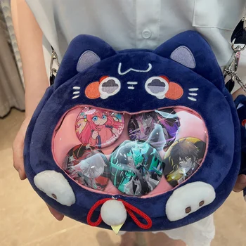 Детска чанта през рамо Genshin Impact Scaramouche Котка, чанта-месинджър с шарени Хубава котка в стил Kawai, чанта-месинджър с дисплей, чанта-подарък
