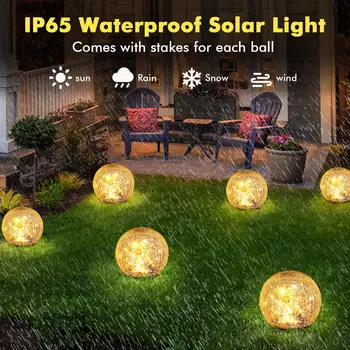 Led лампа със слънчева треснувшим стъклена топка IP65, водоустойчива лампа за украса на градината, градинска слънчева лампа за тревата, за градина, двор, двор