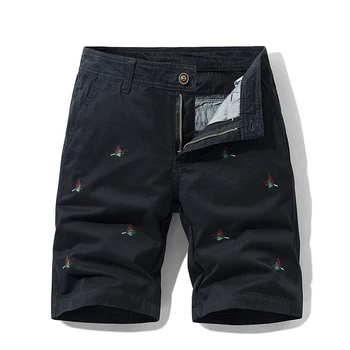 Годишният Класически дизайн бродерия, Мъжки Ежедневни панталони В Корейски стил, Модни памучни Директни Шорти-карго, Зелени Къси Панталони За мъже