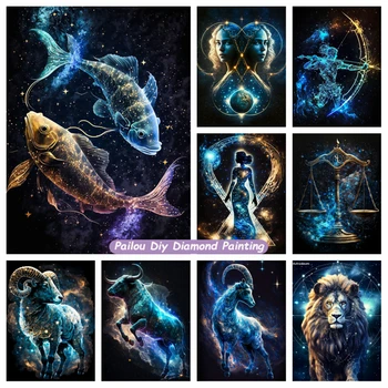 Астрология набор от Зодия Диамантена Художествена Живопис Риба Риба Дева Везни Хороскоп за 12 Съзвездия Бродерия Декор на стая