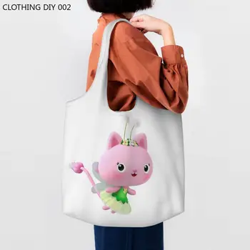 Красиви чанти Gabbys с Кошачьим кукла къща, Чанта за пазаруване за Многократна употреба за Хранителни стоки Холщовые чанти за пазаруване, Чанта за снимки