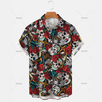 2023 Мъжка Лятна Нова Хавайска риза, Свободен топ, Ризи с 3D принтом Черепи За мъже, Модни тениска За мъже И жени, Дишаща Къс ръкав
