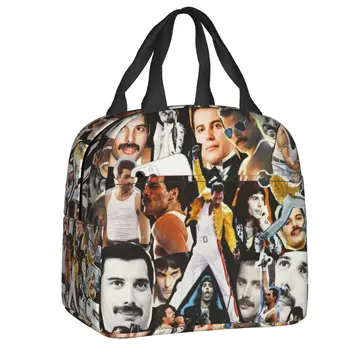Преносим обяд-бокс Freddie Mercury Колаж за жени, термоизолированная чанта за обяд Queen Rock, училищна чанта за студенти