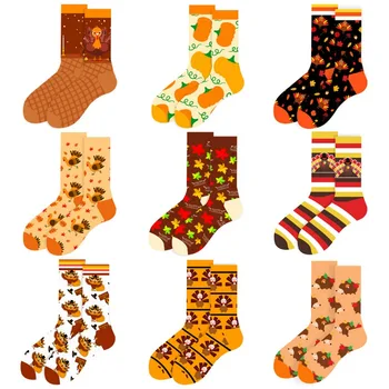 Есенно-зимни нови дамски чорапи с шарките на турция, тиква, кленов листа за деня на Благодарността