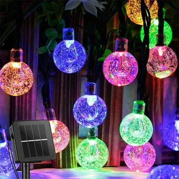 Слънчеви струнни светлини Външни 60 led кристални глобуси с 8 режима водоустойчива вътрешно осветление на слънчевата енергия за декор парти в градината