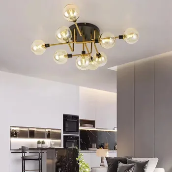 Индустриална полилей Nordic кръгла стъклена лампа G9 LED black gold осветителни тела за спалнята, хола, трапезария, вътрешно осветление с входно антре