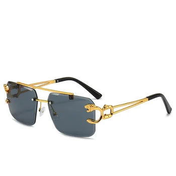 Нови двухлучевые квадратни очила без рамки, слънчеви очила, мъжки Модни леопардовые слънчеви очила, дамски слънчеви очила по рецепта