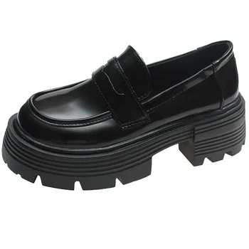 Дамски обувки на равна подметка, кожени обувки за колеж, Висококачествени обувки на платформа, училищна униформа за момичета, Обувки и дебела подметка