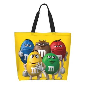 Чанта за пазаруване с хубав принтом M & M ' s Chocolate Candy Meme, моющаяся холщовая пазарска чанта на рамото