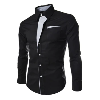 Мъжки Бизнес ризи и блузи в стил мозайка с дълъг ръкав, Однобортные официални ризи приталенного намаляване, Блузи, Мъжки дрехи