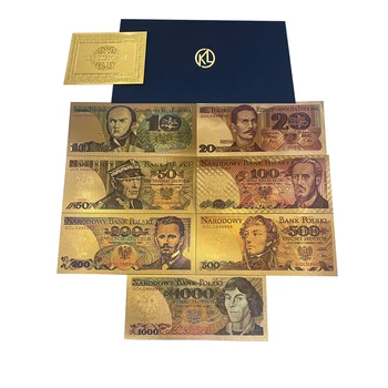 Нови 7 Дизайни Цветни банкноти от полски златно фолио 10 20 50 100 200 500 1000 PLN в ухото си 24-КАРАТОВО за събиране