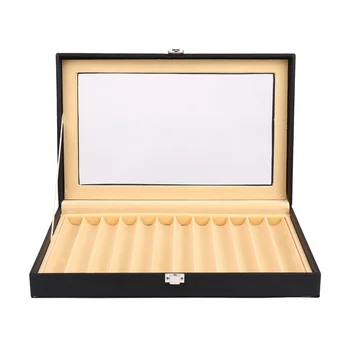 12 Черната кутия за писалки, кожена кутия за химикалки, кутия за съхранение на изкуствени дръжки, кожен молив случай, кутия за съхранение