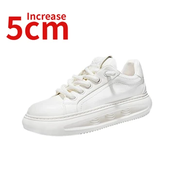 Дизайн в корейски стил, обувки за татко от естествена кожа, мъжки модна марка обувки на дебела подметка, увеличена с 5 см., Обувки за двойки, ежедневни, спортни обувки