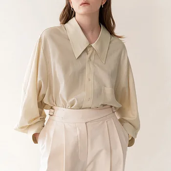 Модни дамски блузи от 100% памук 2023, Реколта ризи с отложным яка в корейски стил на копчета, Женски топ Blusa Feminina